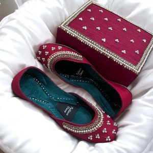 Handmade Deep Red Velvet Bridal Khussa Jutti: Pakistani Wedding Shoes