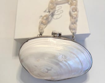 Natural Shell Clutch | Silver Bridal Statement Clutch for Beach Wedding | Shoulder Bag | Gift for her | Unique Gift Idea |