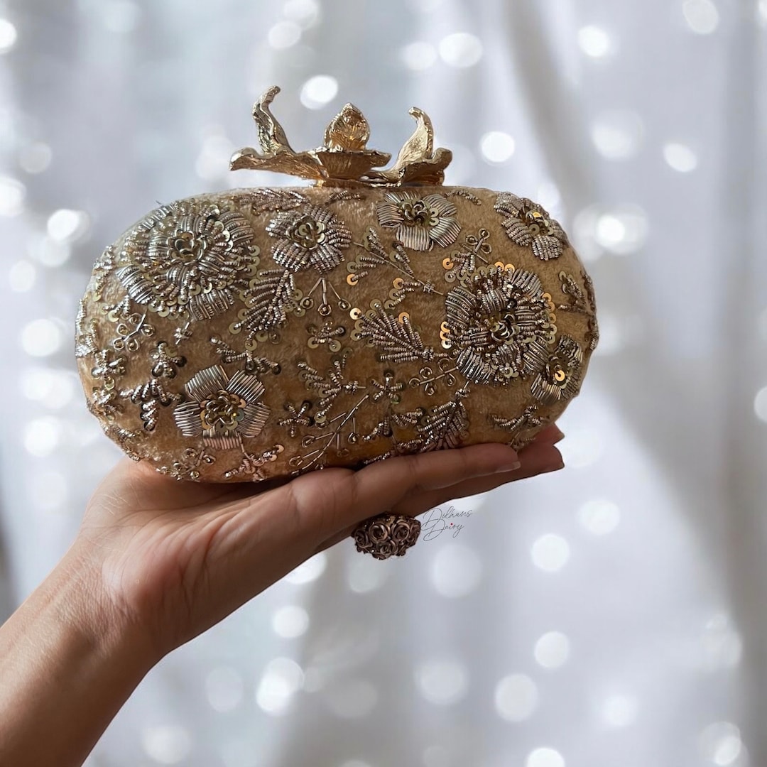 Buy Gold Clutch Bridal Zardozi Work Wedding Day Clutch Wristlet Purse
