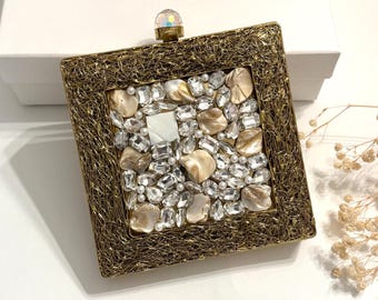 Bronze Clutch: Mother of Pearl & Crystal Evening Wristlet