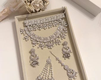 White Kundan Bridal Necklace Set: Gold & Silver Plated Indian Jewelry