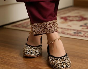 Zwarte klep khussas/juttis | Zardozi Work Punjabi Jutti | Dames trouwschoenen | Feestschoenen