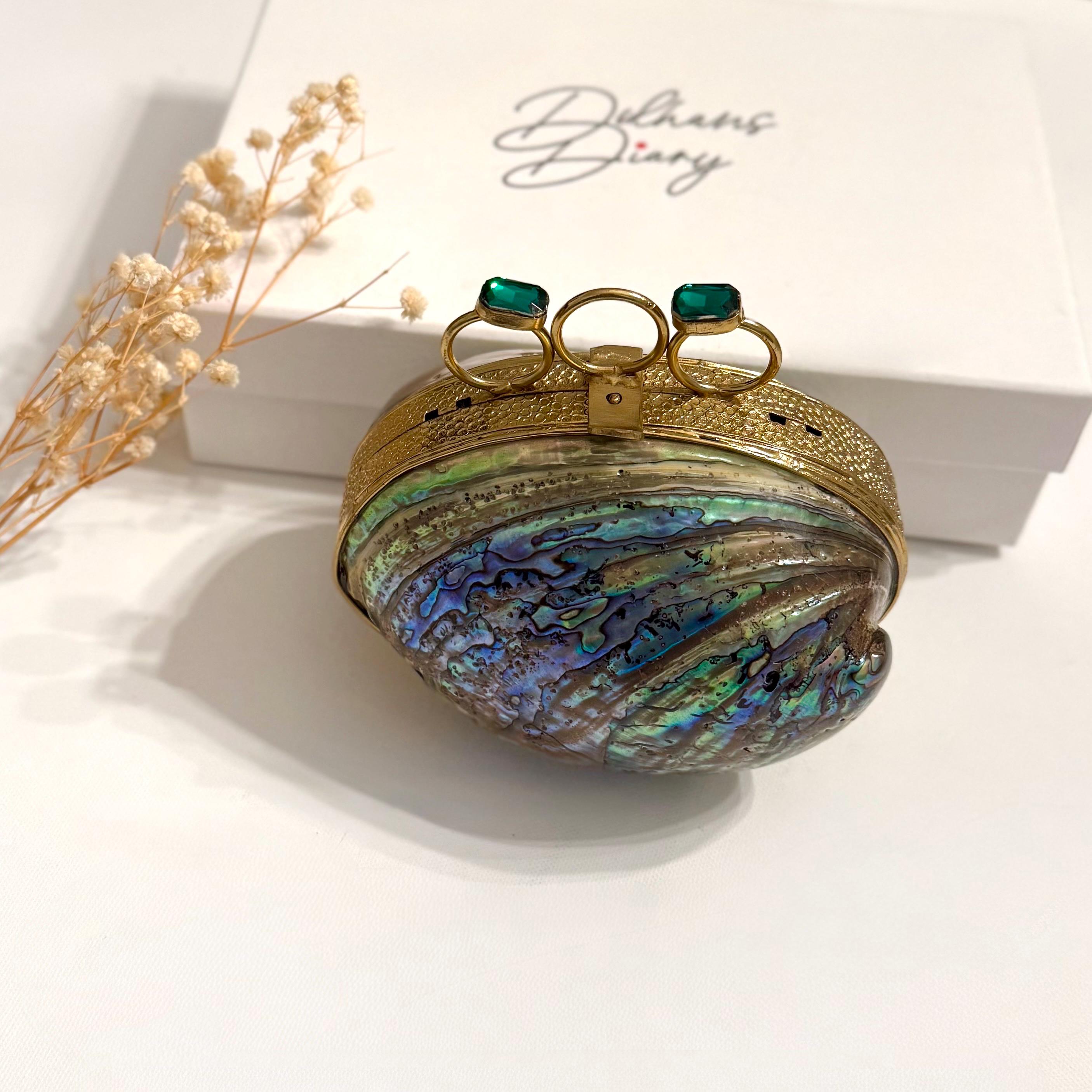 Natural Abalone Shell Minaudiere Clutch | Statement Clutch | Gift for her | Wristlet | Evening Bag | Beach Wedding Clutch |