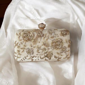 Ivory Clutch | White Wedding Day Clutch | Bridal Clutch | Evening Clutch | Gift for Her | Zardosi Clutch | Crossbody | Gift for Bride
