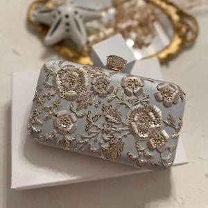 Powder Blue With Dual Tone Zardozi Work Wedding Day Clutch| Handmade Indian Clutch | Light Blue Clutch | Wristlet | Gift for her