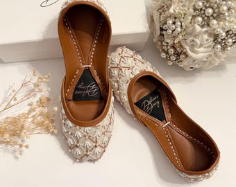 Ivory Bridal Jutti: Embroidered Leather Wedding Khussa Shoes