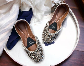 Crystal Kundan Bridal Khussa Jutti: handgemaakte Indiase Pakistaanse schoenen