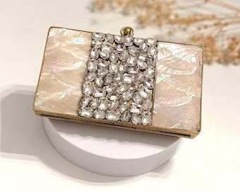 Mother of Pearl Bridal Clutch: Crystal Embellished Wedding Purse