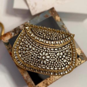 Mini Statement Gold and Silver Kundan Clutch | Dual Tone Clutch | Gift for her