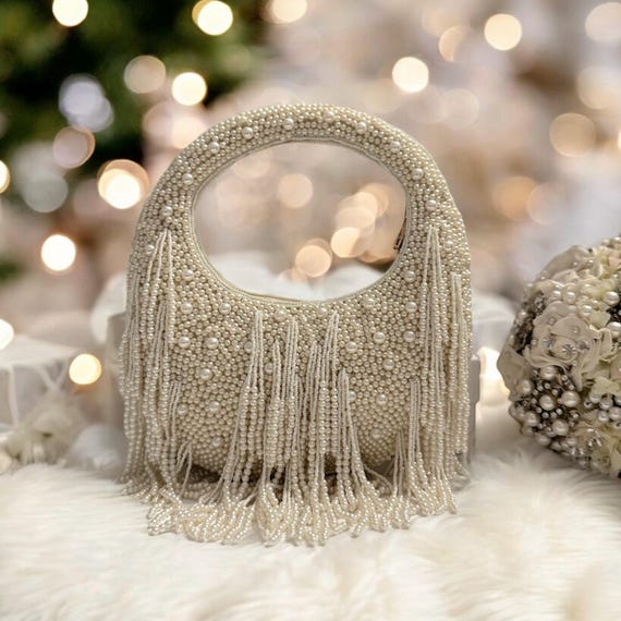 Brauttasche Tasche Braut Ivory Aufwendig Perlen Braut Top Griff