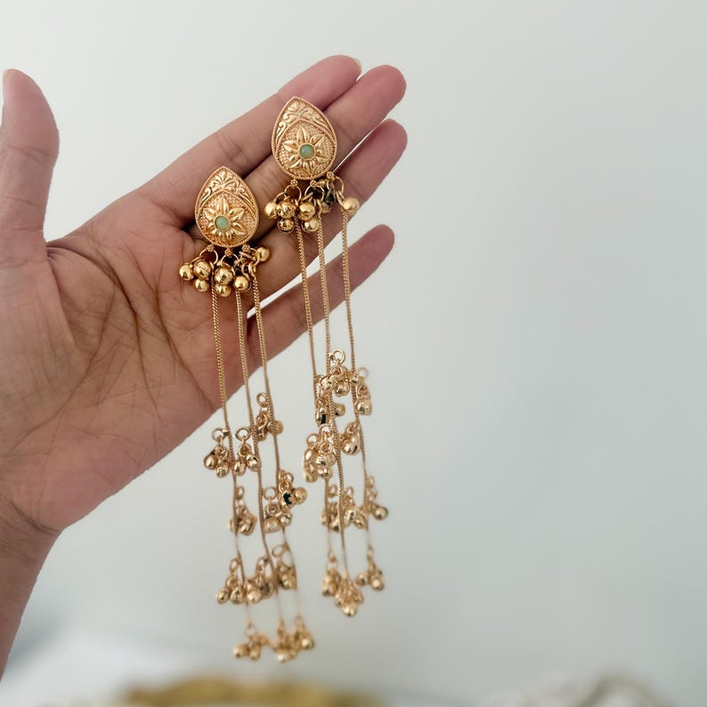 Kashmiri Jhumkas: Multicolor Gold Plated Earrings image 9