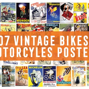 207 Carteles publicitarios de motos y bicicletas vintage | Cartel vintage | Arte mural | Publicidad vintage | Descarga digital instantánea