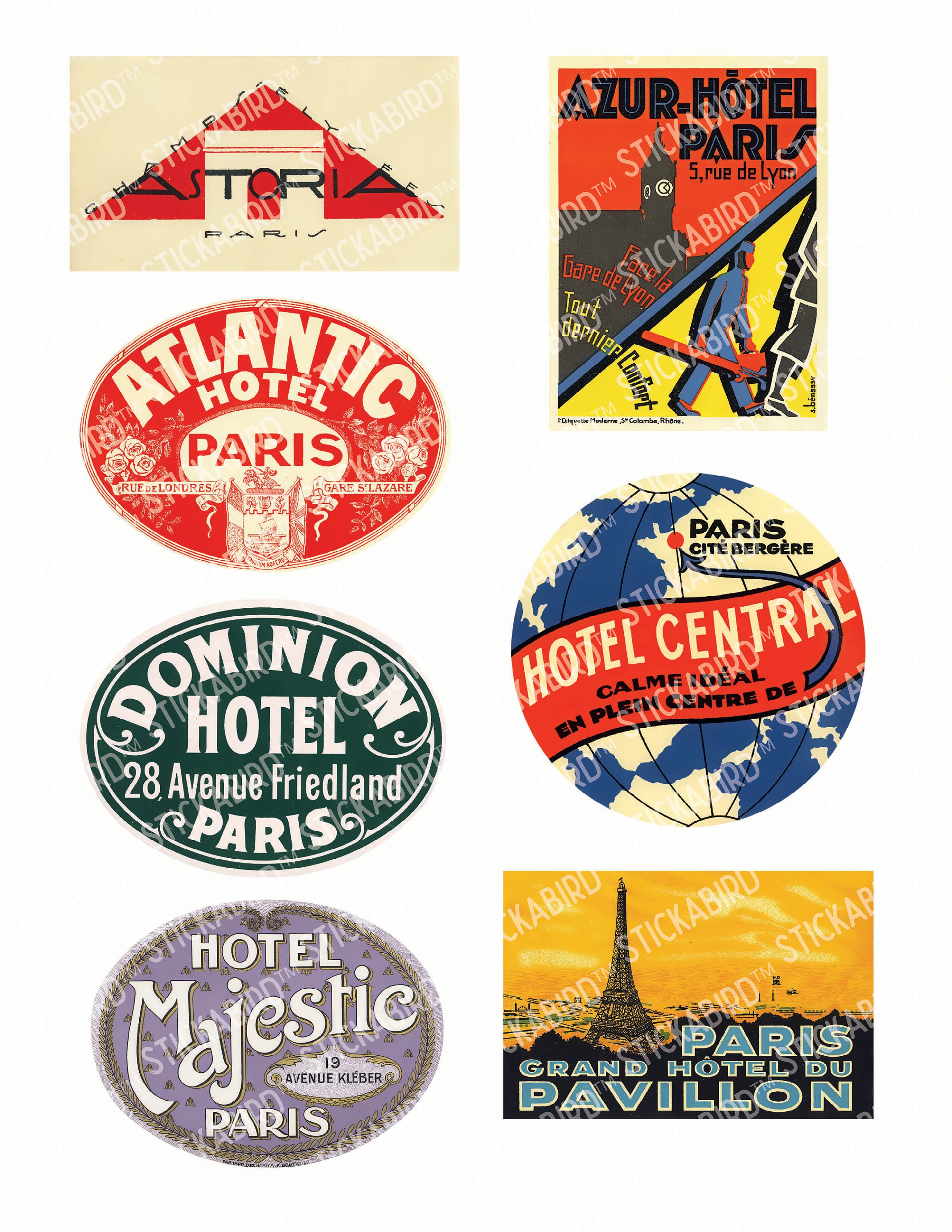 Paris France Hotel Luggage Label Sticker - Baggage Label, Suitcase Sticker,  Vintage French Travel Trunk Decal, 4 x 3  Authentic Size, D15