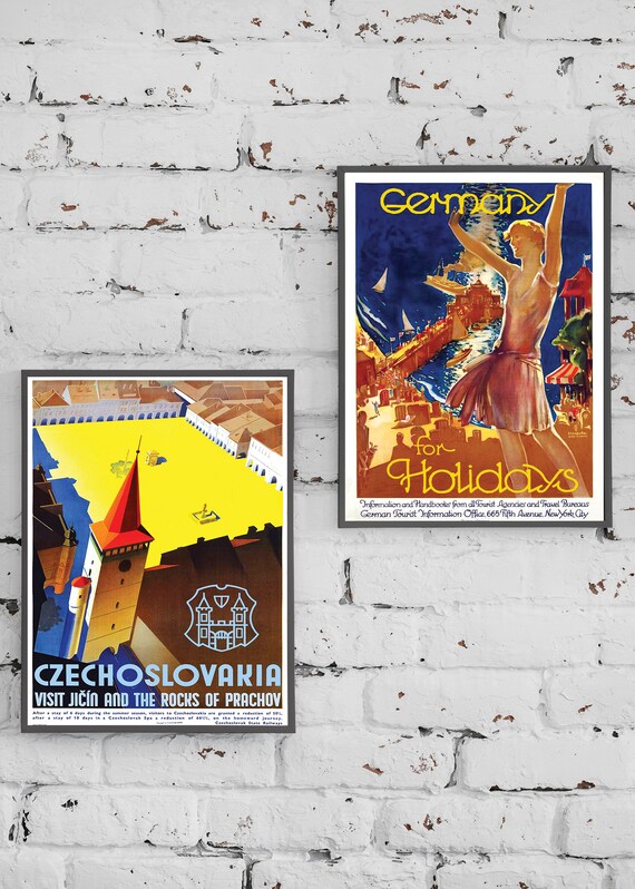 Retro Travel Posters Poster Set Art Downloads Digital 