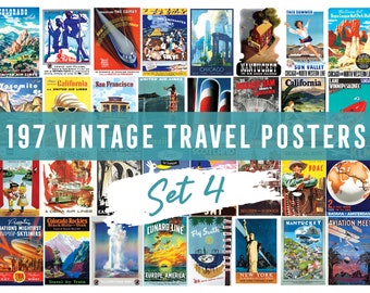 197 vintage Travel Posters SET 4 l Travel Posters l vintage Travel l vintage Poster l Wall Art I vintage Art I Instant Digital Download