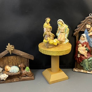 Vintage Nativity figurine and two ornaments / Nativity ornaments and a figurine.