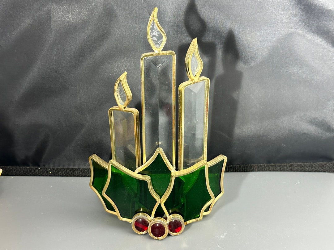 Vintage Stained Glass Candle Holder / Christmas Stained Glass Etsy