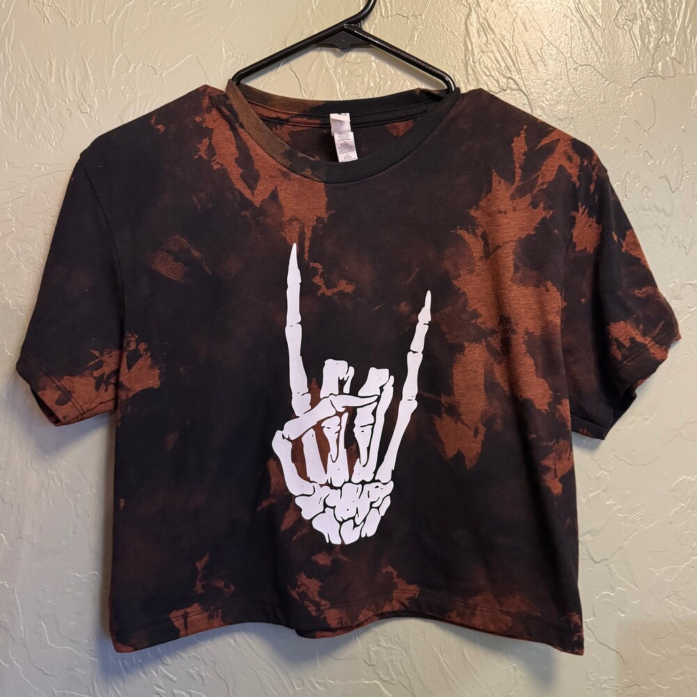 Skeleton Hand Rocker Shirt, Acid Wash Shirt, Bleached Shirt, Skeleton Shirt, Rock On T Shirt, Skull Shirt, Concert Shirt
