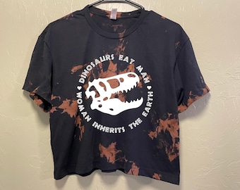 Dinosaur Woman Inherits Earth Graphic Tee - Acid Wash Crop Top