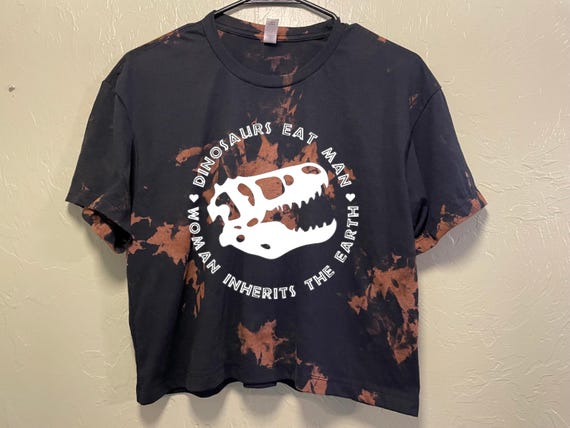 Dinosaur Woman Inherits Earth Graphic Tee - Acid Wash Crop Top