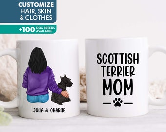 Scottish Terrier Mug, Scottie Dog Mom Mug, Mothers Day Gift for Dog Lover, Woman and Dog Personalized Coffee Cup