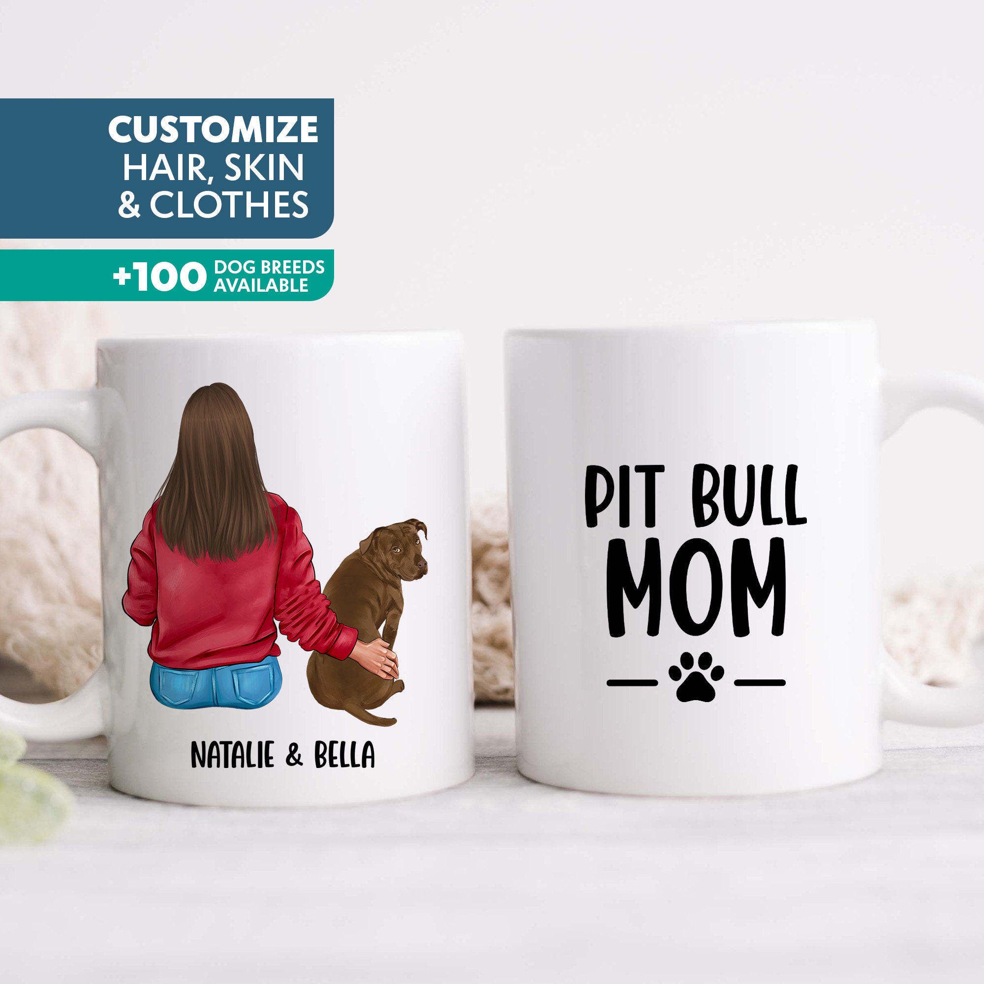 Embroly Personalized Pitbull Mom Shirt, Pit Bull Mama with Embroidered Collar Tee Dog Name, Pitbull Lover Gift Idea Black / L
