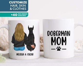 Doberman Mug, Mom Mug, Mothers Day Gift for Dog Lover, Woman and Dog Personalized Coffee Cup