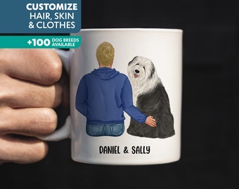 Old English Sheepdog Mug for Him, Dog Dad Mug, Fathers Day Gift for Dog Lover, Man and Dog Personalized Coffee Cup