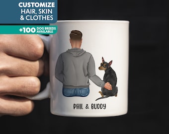 Miniature Pinscher Mug for Him, Dog Dad Mug, Fathers Day Gift for Dog Lover, Man and Dog Personalized Coffee Cup