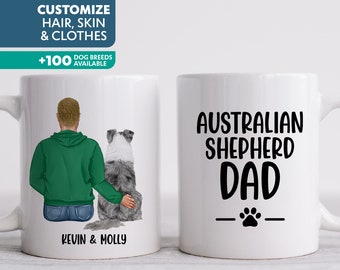 Personalized Australian Shepherd Dog Mug, Dog Dad Mug, Fathers Day Gift for Dog Lover, Man and Dog Personalized Coffee Cup