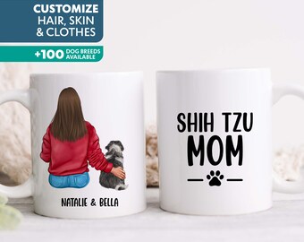 Shih Tzu Mug, Dog Mom Mug, Mothers Day Gift for Dog Lover, Woman and Dog Personalized Coffee Cup