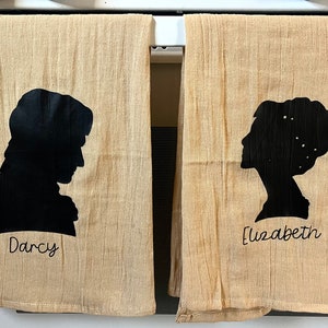 Pride and Prejuidce tea towel set Darcy and Elizabeth silhouette 2005 p&p