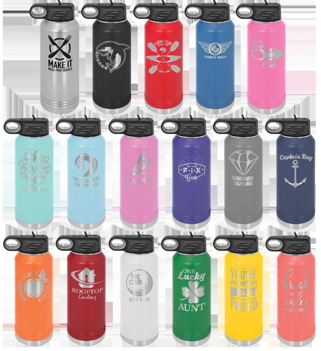32 Oz. Laser Engraved Water Bottles Your Choice of Etsy