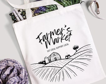 Farmer's market tote bag PNG design , support local bag , digital downloads