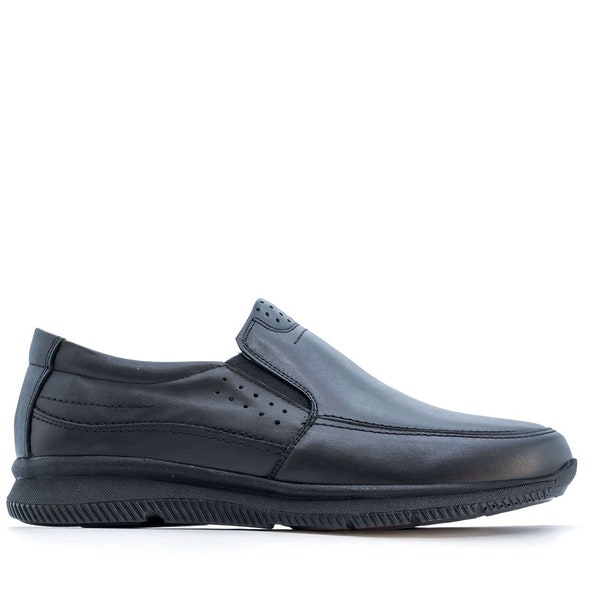 Lusco Mens  Black Urban Full Leather Slip on Lightweight Shoes Including Gel Insole for Exceptional Comfort