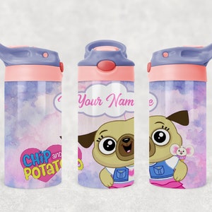 Chip and Potato Personalized Water Bottle - 12oz Stainless Steel Sippy Cup - Chip and Potato Tumbler - Thermo Insulated Cup - Childrens Cup