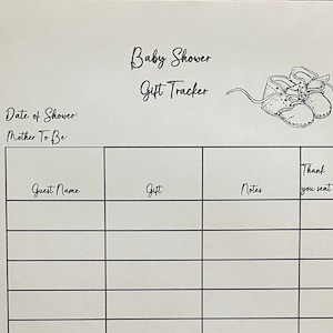Baby Shower Gift Log tracker