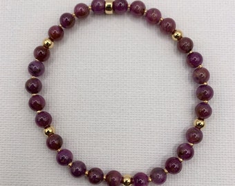 5mm raw ruby and gold-filled elastic bracelet