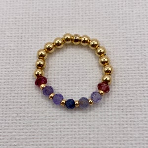 Sapphire, Tanzanite and Garnet Stretch Ring