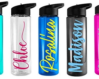 Personalized Water Bottle with Straw - 24 oz. - Custom Water Bottle with Straw - Flip Top Lid - Flip Up Straw-Clear Water Bottle -Bridesmaid