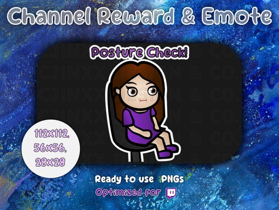 POSTURE CHECK Funny Twitch Channel Point Reward, "Wide Eyes Brunette Gal" Cute Icon for Twitch YouTube Streamer, Discord, Beginner Affiliate