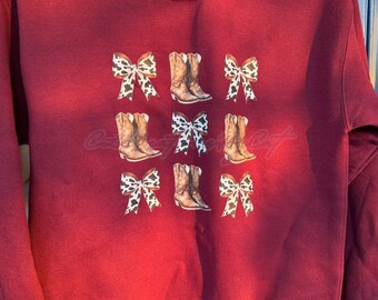Boots & Bows Crewneck | Bows | Boots | Cow Print