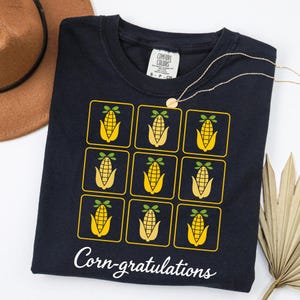 Corn-gratulations Shirt, Minimalist Corn Grid, Cute Food Pun, Agriculture Celebration Tee