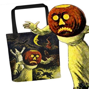 Sacola de abóbora fantasma, coração assombrado, fantasma, Halloween, antiguidade, cartão postal, bolsa, bruxa