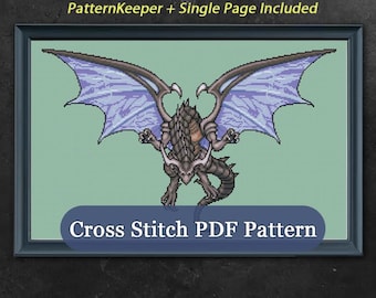 Bahamut - Sprite de campo de invocación de píxeles de FFV - Patrón de punto de cruz PDF descargable