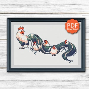 Cute Rooster Family - Nature - Cross Stitch Pattern PDF Downloadable