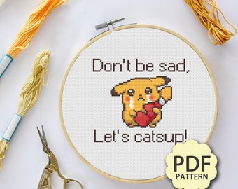 Don't be sad, Pikachu - Pokemon - Cross Stitch Pattern PDF Downloadable