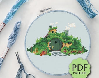 Casa Hobbit - El Señor de los Anillos - Patrón de punto de cruz PDF descargable