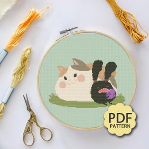 Cute Fat Cat and Spriggan - FFXIV FF14 - Cross Stitch Pattern PDF Downloadable