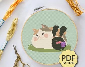 Cute Fat Cat and Spriggan - FFXIV FF14 - Cross Stitch Pattern PDF Downloadable